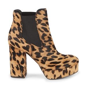 Sam Edelman Leopard Print Platform Heeled Chelsea Boots - Tan & Black